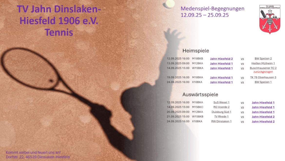 Medenspiele 12.09. – 25.09.2025