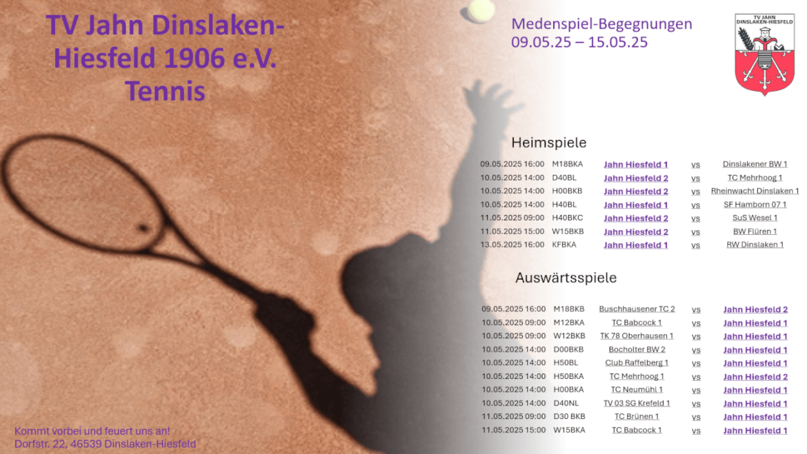 Medenspiele 09.05. – 15.05.2025