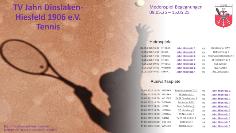 Medenspiele 09.05. – 15.05.2025