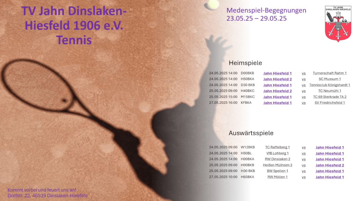 Medenspiele 23.05. – 29.05.2025