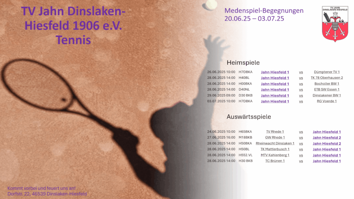 Medenspiele 20.06 – 03.07.2025