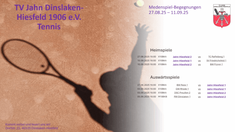 Medenspiele 27.08. – 11.09.2025