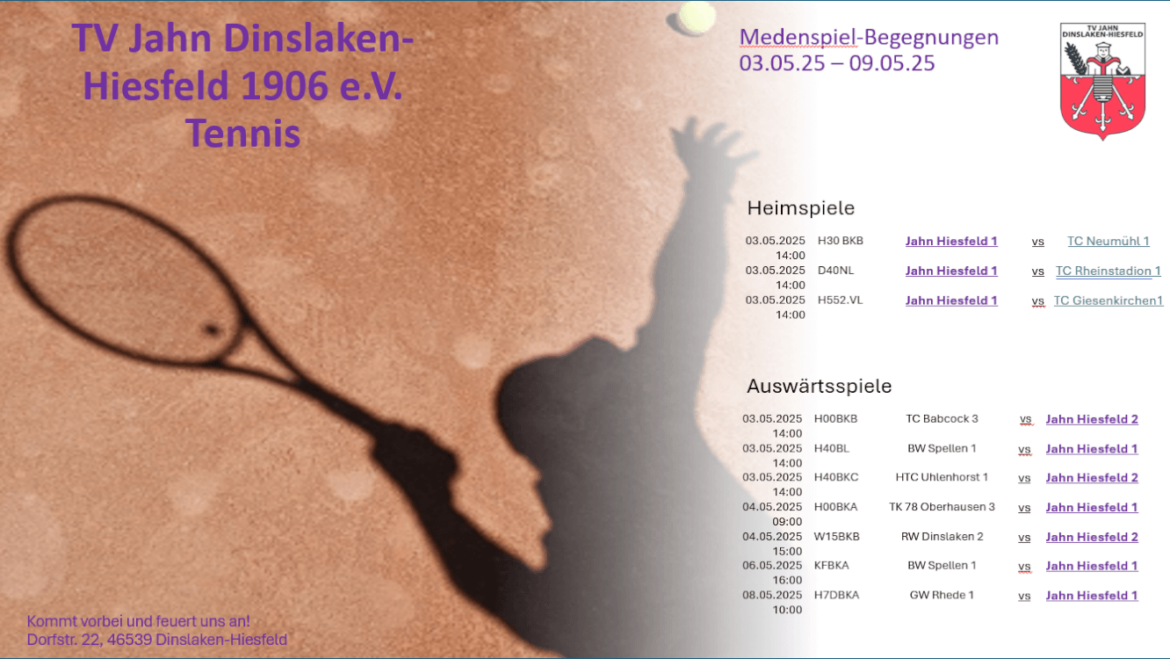 Medenspiele 3.5. – 9.5.2025