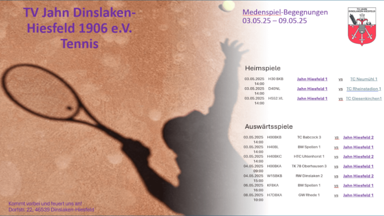 Medenspiele 3.5. – 9.5.2025